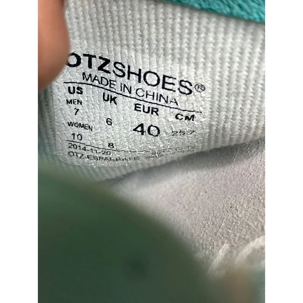 OTZShoes Espadrille Flats Womens 40 Turquoise Excellent Linen Slip On Cork Lite